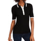Maison Jules Women's Ribbed Contrast Polo Shirt  Black Size Small