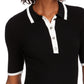 Maison Jules Women's Ribbed Contrast Polo Shirt  Black Size Small