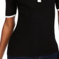 Maison Jules Women's Ribbed Contrast Polo Shirt  Black Size Small