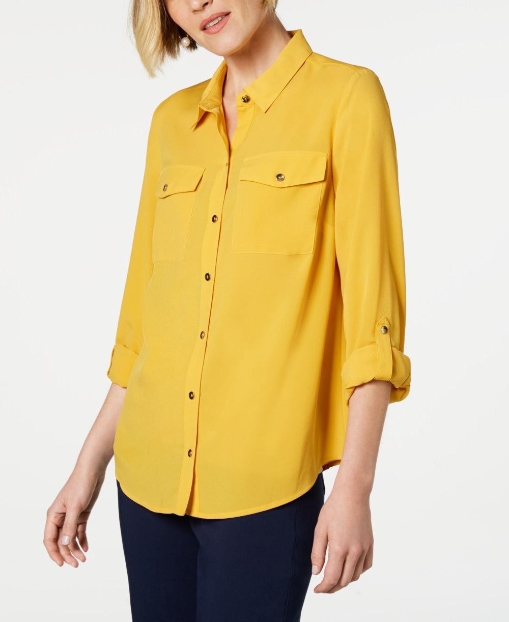 Charter Club Women's Two Pocket Shirt Gold Size X-Large
