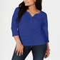Karen Scott Women's Cotton Henley Shirt Blue Size Petite L