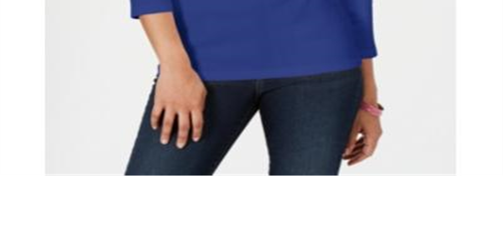 Karen Scott Women's Cotton Henley Shirt Blue Size Petite L