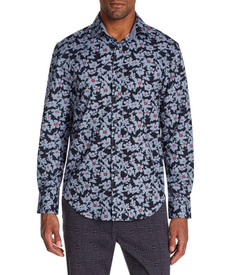 Tallia Men's Slim Fit Performance Stretch Floral Long Sleeve Shirt Black Size XX-Large