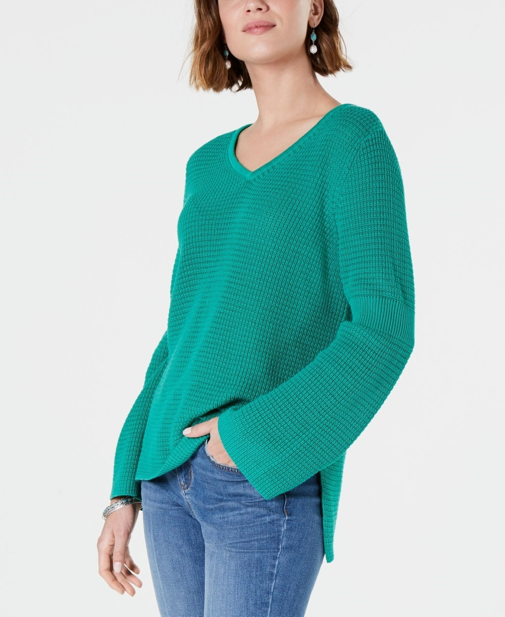 Style & Co Women's Cotton Waffle Stitch Sweater Green Size X-Small