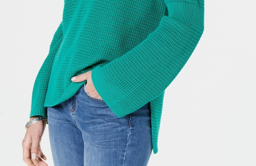 Style & Co Women's Cotton Waffle Stitch Sweater Green Size X-Small