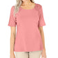 Karen Scott Women's Cotton Crochet Front Top Pink Size Small