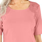 Karen Scott Women's Cotton Crochet Front Top Pink Size Small