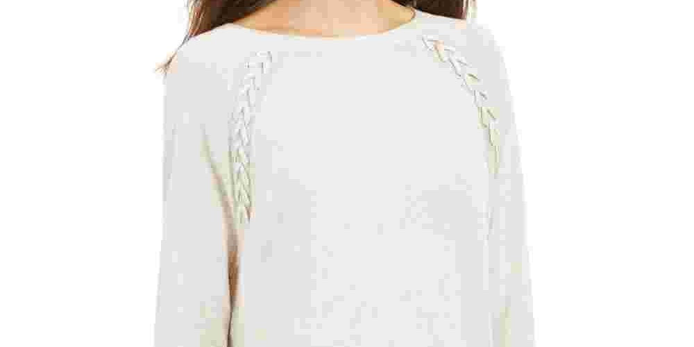 Style & Co Women's Lace Up Chevron Trim Sweater Beige Size X-Large
