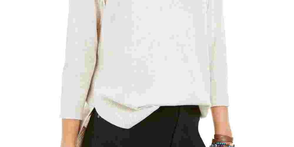 Style & Co Women's Lace Up Chevron Trim Sweater Beige Size X-Large