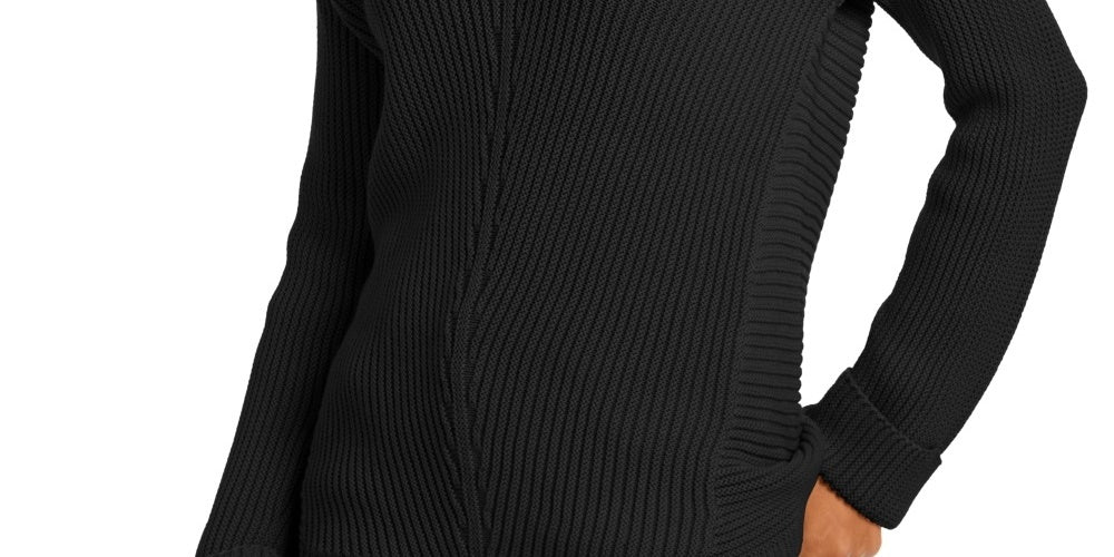 Charter Club Women's Textured Solid Long Sleeve V Neck T-Shirt Sweater Black Size X-Large