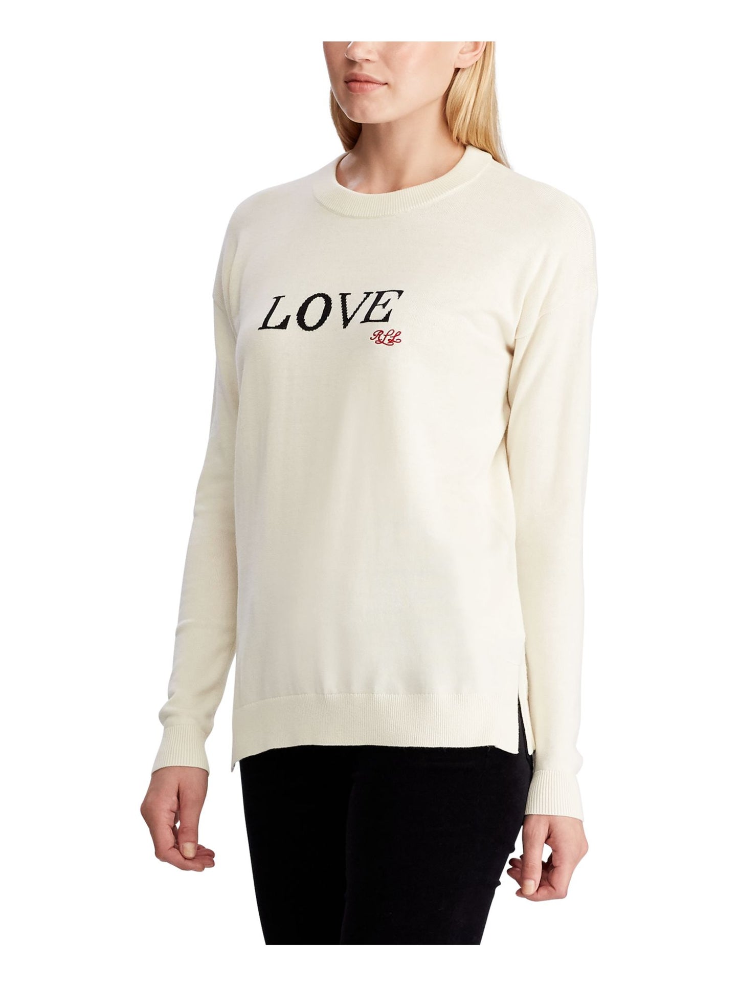 Ralph Lauren Women's Logo Graphic Long Sleeve Crew Neck Sweater White Size Large