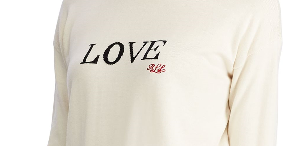 Ralph Lauren Women's Logo Graphic Long Sleeve Crew Neck Sweater White Size Large
