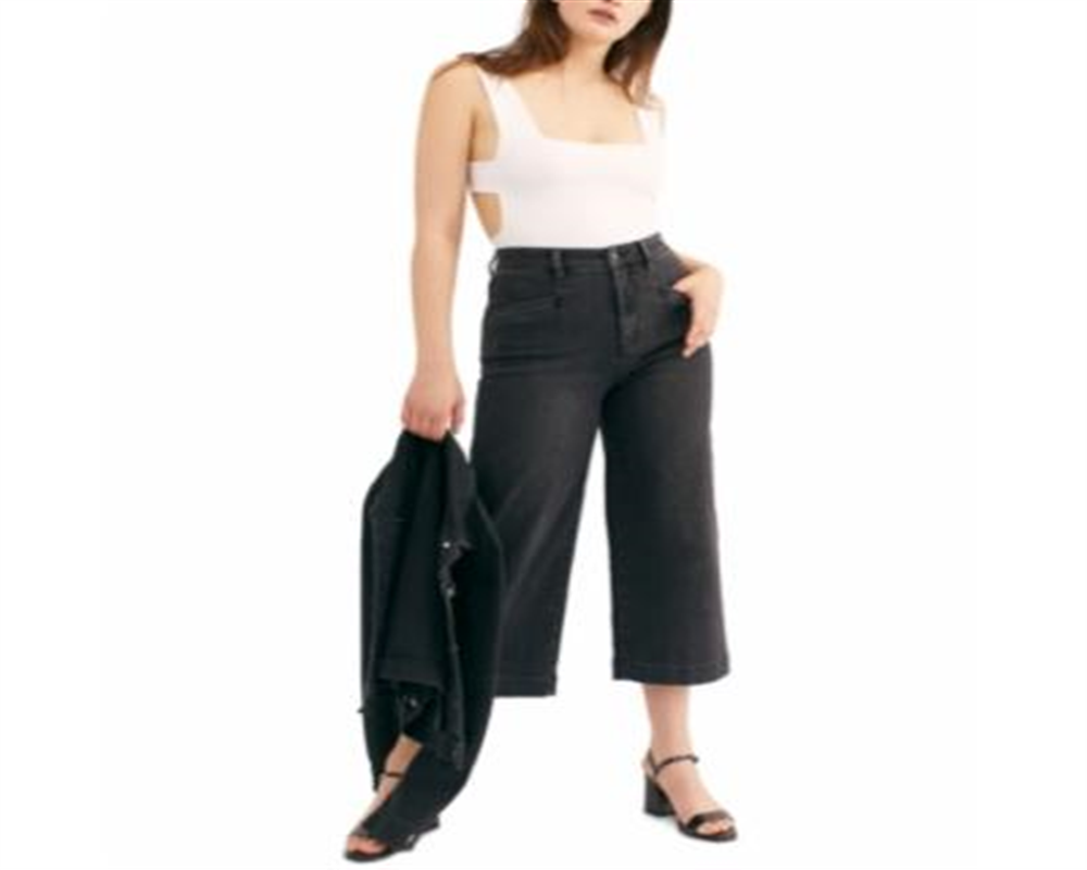 Free People Women's Lace up Cropped Jeans Black Size 31
