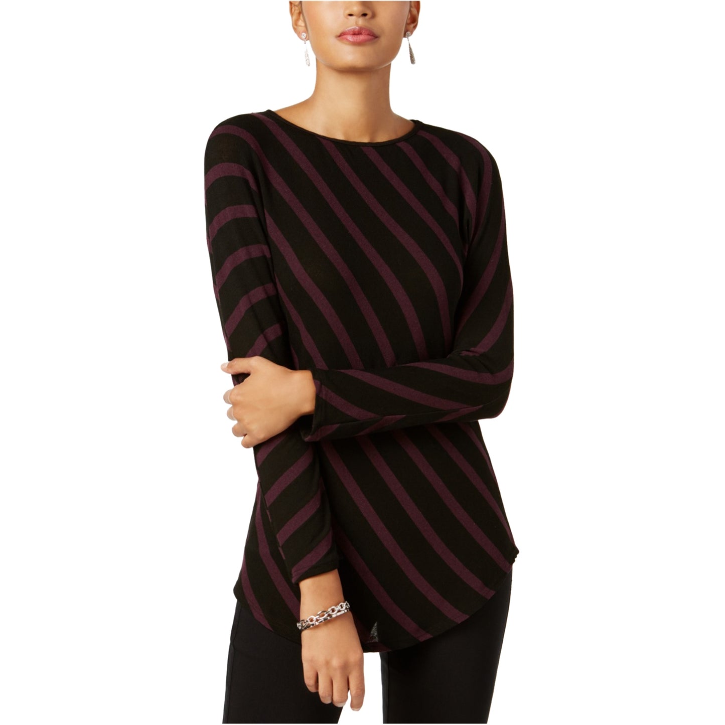 INC International Concepts Women's Striped Tunic Dolman Blouse Red Size Small