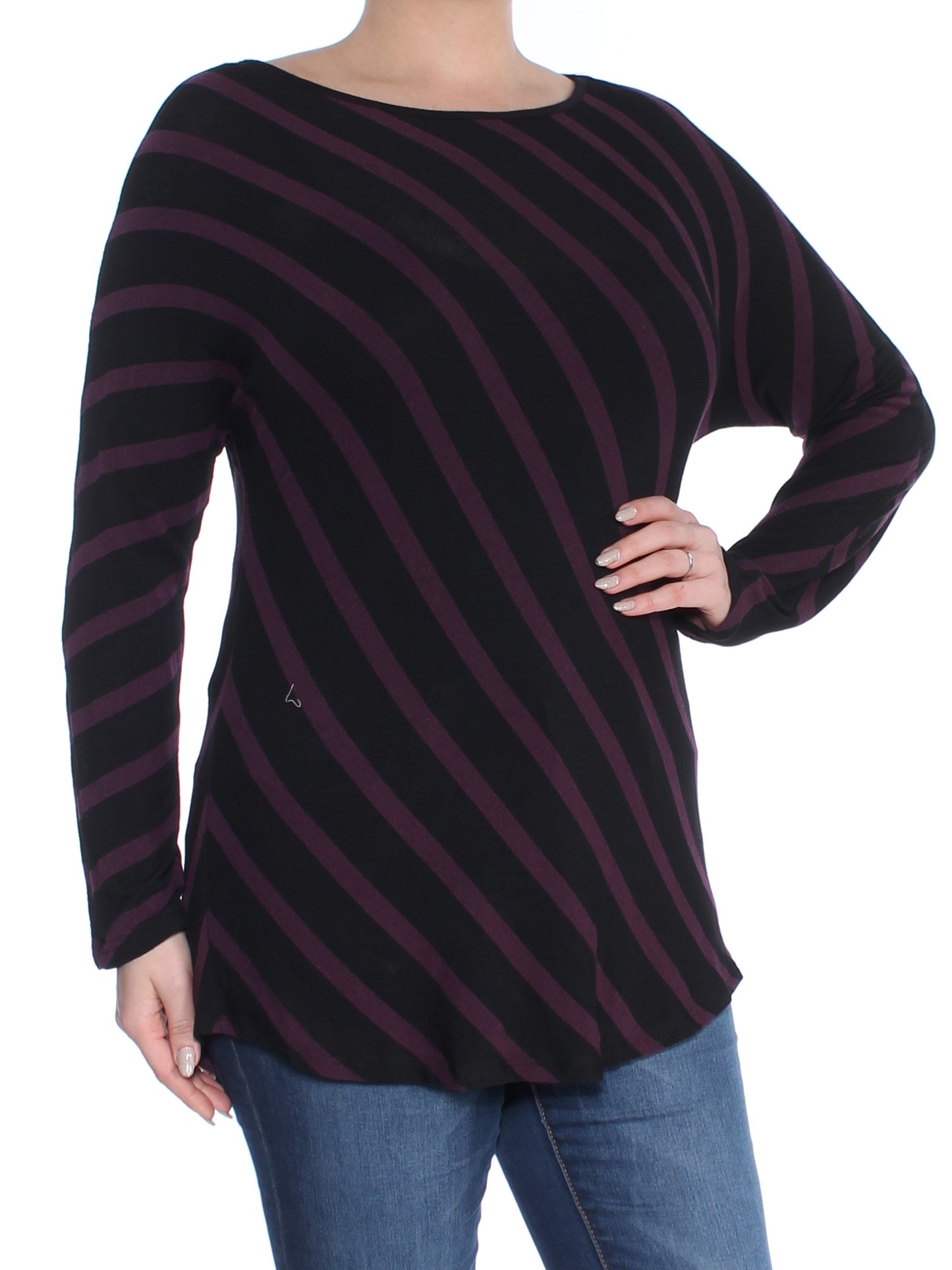 INC International Concepts Women's Striped Tunic Dolman Blouse Red Size Small