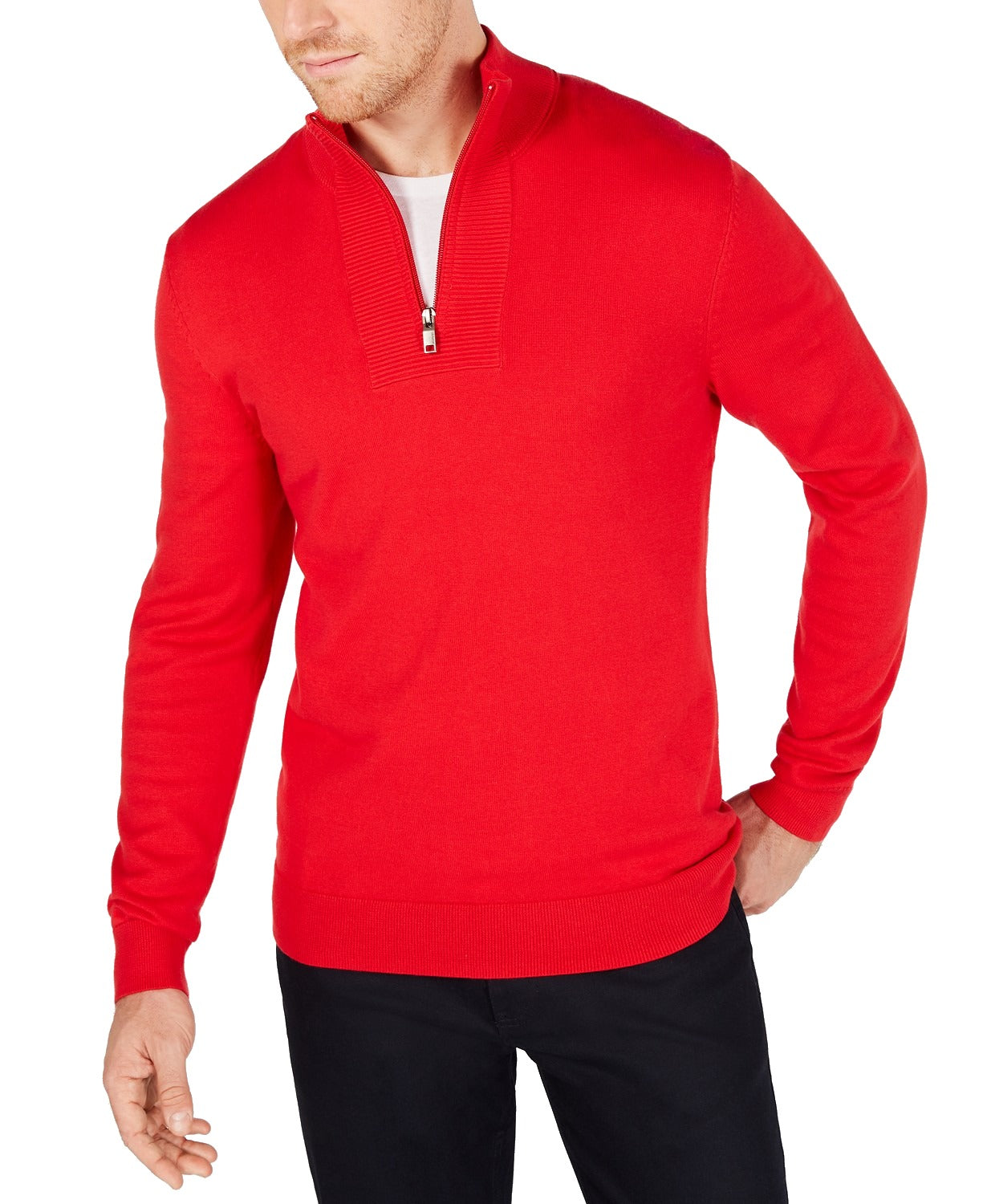 Alfani Men's Sweater 1/2 Zip Ribbed Trim Pullover Red Size Small