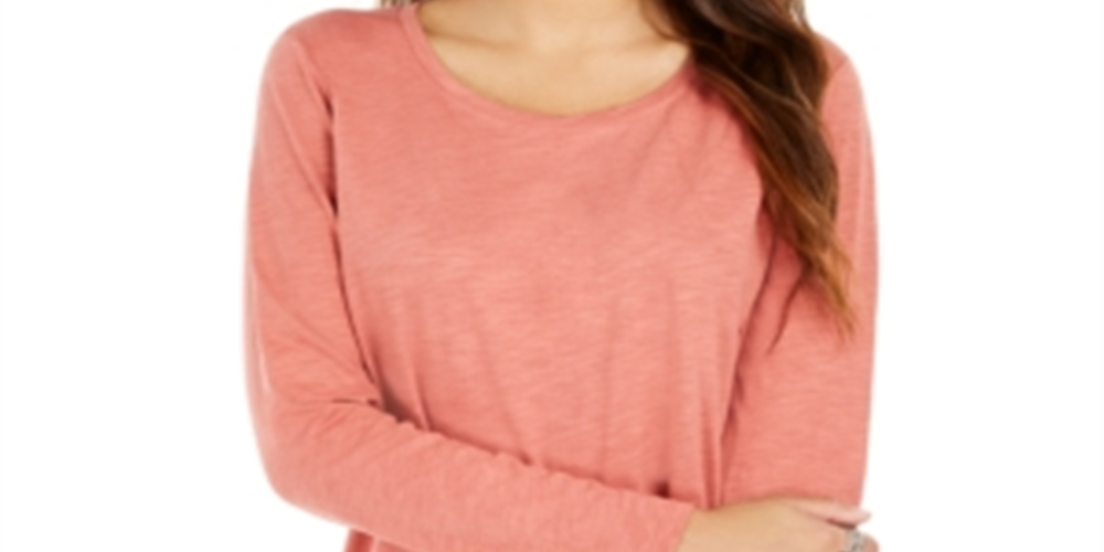 Style & Co Women's Long Sleeve Crewneck Top Orange Size X-Small