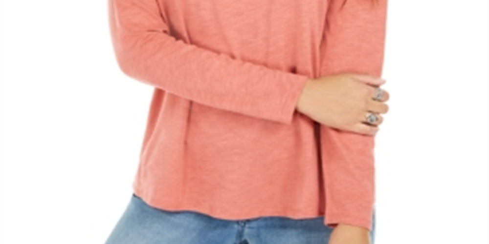 Style & Co Women's Long Sleeve Crewneck Top Orange Size X-Small