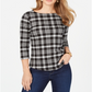Charter Club Women's Pima Cotton Button Shoulder Print Top Black-White Size Petite XL