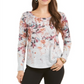 Style & Co Women's Floral Print Top  Gray Floral  Size S