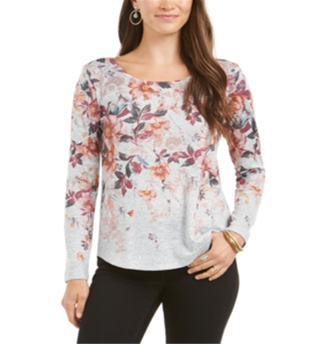 Style & Co Women's Floral Print Top  Gray Floral  Size S