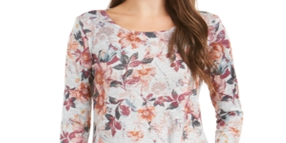 Style & Co Women's Floral Print Top  Gray Floral  Size S