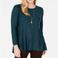 Style & Co Womne's Pleated High Low Sweater Green Size Petite Small