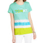 Tommy Hilfiger Women's Cotton Ombre Stripe Logo T-Shirt Green Size Small
