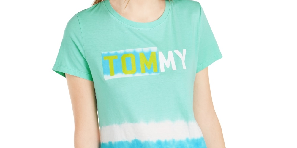 Tommy Hilfiger Women's Cotton Ombre Stripe Logo T-Shirt Green Size Small