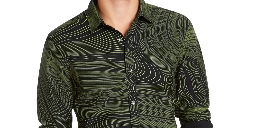 INC International Concepts Men's Striped Collared Classic Fit Dress Shirt Black Size Medium