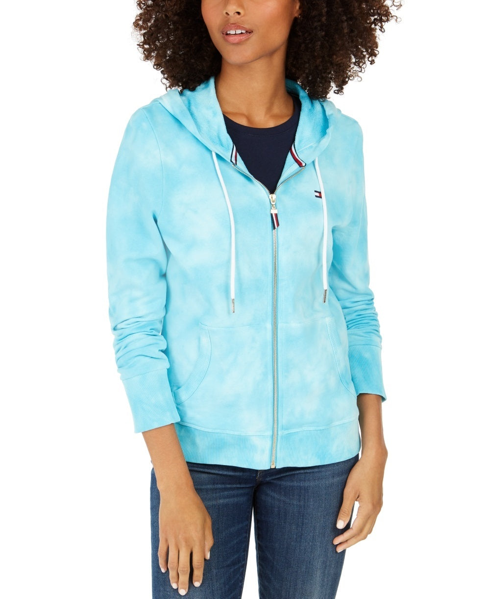 Tommy Hilfiger Women's Cotton Tie Dyed Hoodie Blue Size Medium