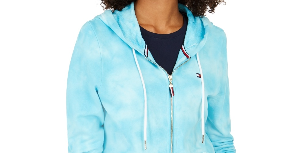 Tommy Hilfiger Women's Cotton Tie Dyed Hoodie Blue Size Medium