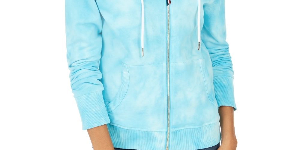 Tommy Hilfiger Women's Cotton Tie Dyed Hoodie Blue Size Medium