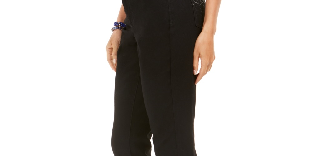 Style & Co Women's Curvy Fit Skinny Bling Pocket Jeans Black Size 8