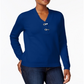 Karen Scott Women's Cotton Toggle Henley Sweater Blue Size Petite L