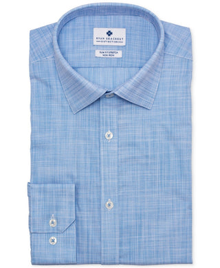 Ryan Seacrest Distinction Men's Collared Slim Fit Cotton Dress Shirt Blue Size 17.5X32-33