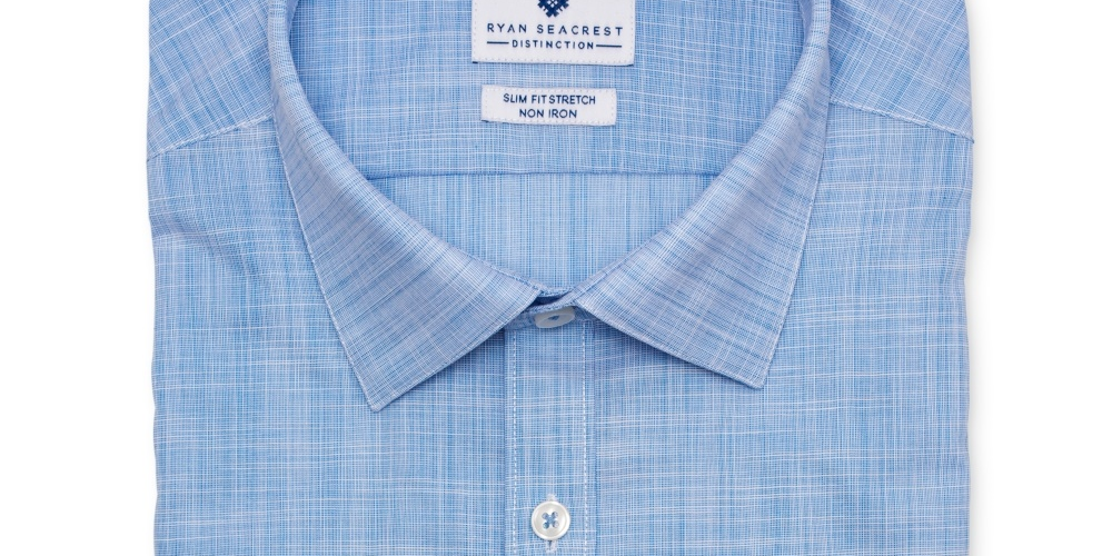 Ryan Seacrest Distinction Men's Collared Slim Fit Cotton Dress Shirt Blue Size 17.5X32-33