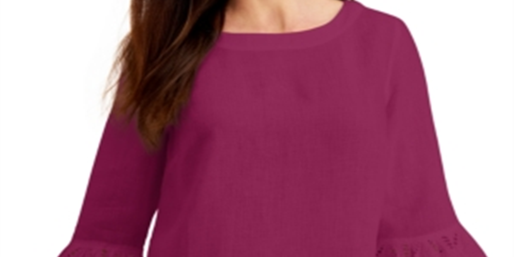 Charter Club Women's Eyelet Bell Sleeve Top Pink  Size X-Large