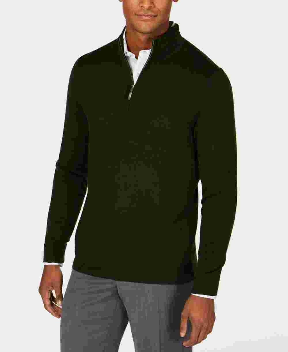 Club Room Men's Long Sleeve Turtle Neck Quarter Zip Sweater Green Size Small