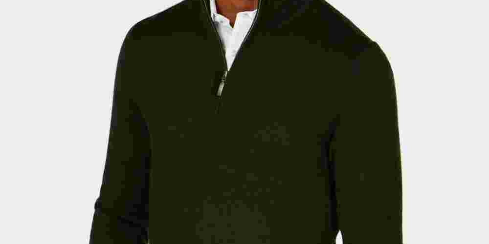 Club Room Men's Long Sleeve Turtle Neck Quarter Zip Sweater Green Size Small