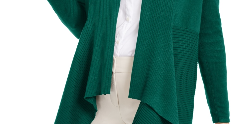 JM Collection Women's Ribbed Handkerchief Hem Cardigan Green Size XX-Large