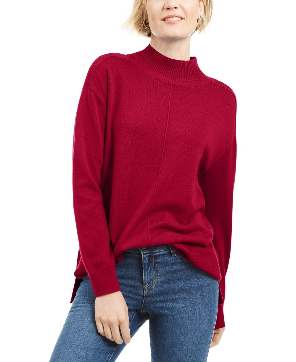 Karen Scott Women's Seam Detail Cotton Mock Neck Sweater Red Size XX-Large