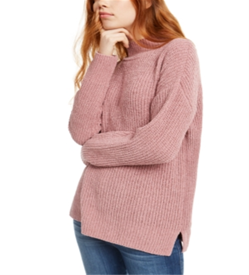Hippie Rose Junior's Mock Neck Chenille Sweater Purple Size X-Large