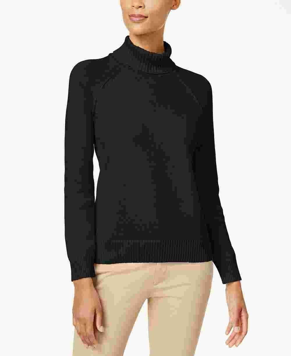 Karen Scott Women's Textured Solid Long Sleeve Turtle Neck Sweater Black Size PM