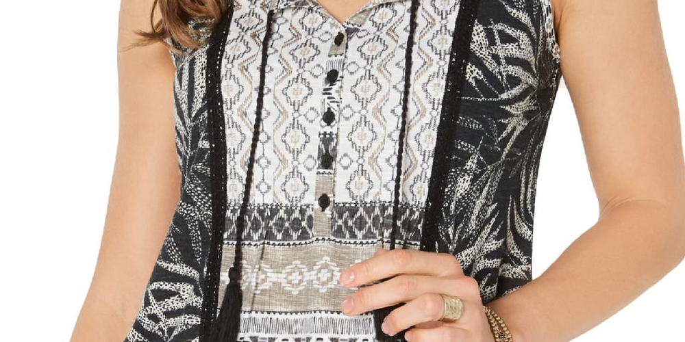 Style & Co Women's Mixed Print Top Black Multi Size PP