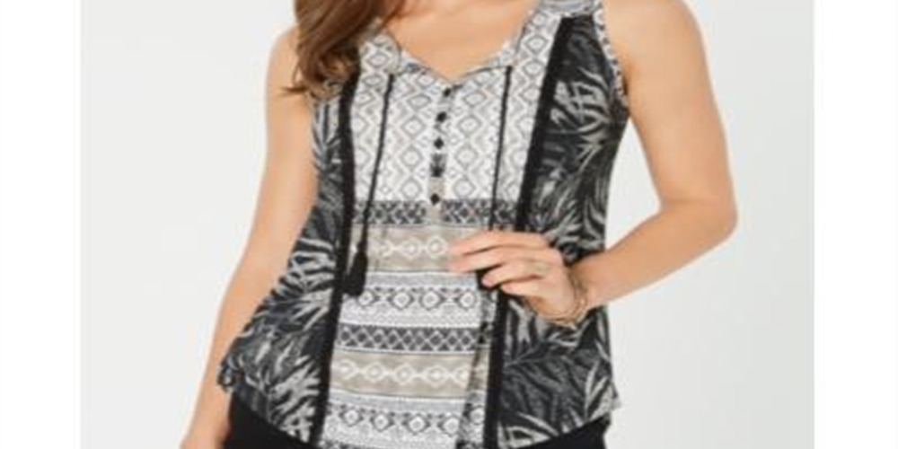 Style & Co Women's Mixed Print Top Black Multi Size PP