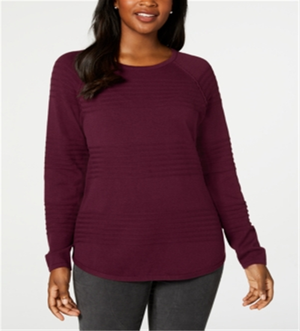 Karen Scott Women's Cotton Ribbed Sweater Maroon  Size Petite Small