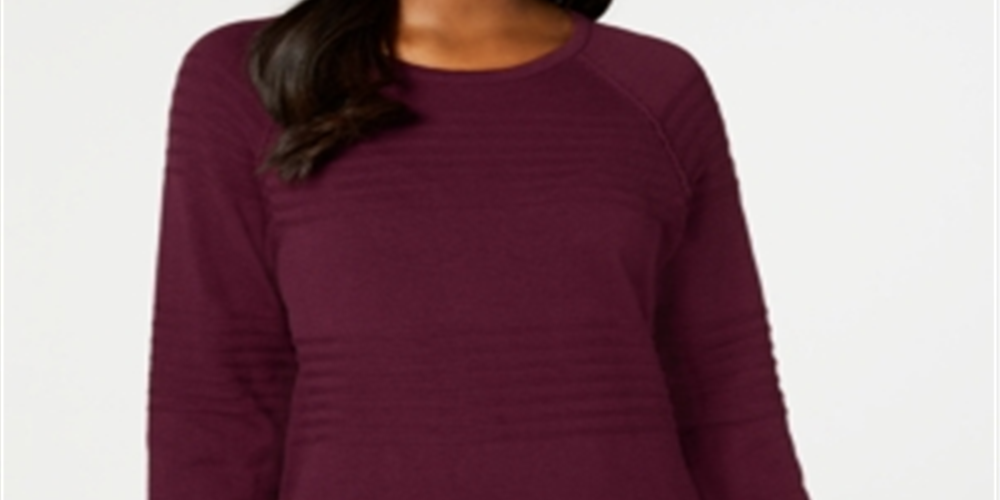 Karen Scott Women's Cotton Ribbed Sweater Maroon  Size Petite Small