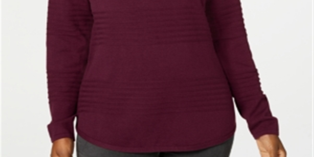 Karen Scott Women's Cotton Ribbed Sweater Maroon  Size Petite Small