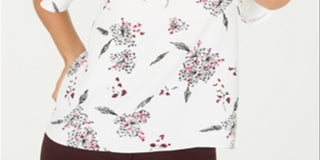 Alfani Women's Printed Ruffle Trim Top White Size Petite L